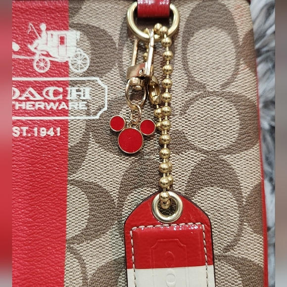 Coach Red and Tan Signature 2007 Crossbody Bag with Hang Tag & Mickey Charm - Picture 7 of 12